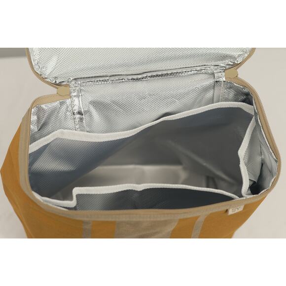 Nourish by So Young Lunch Tote Bag Zip Pockets Mustard Stripes One Size - Picture 4 of 6